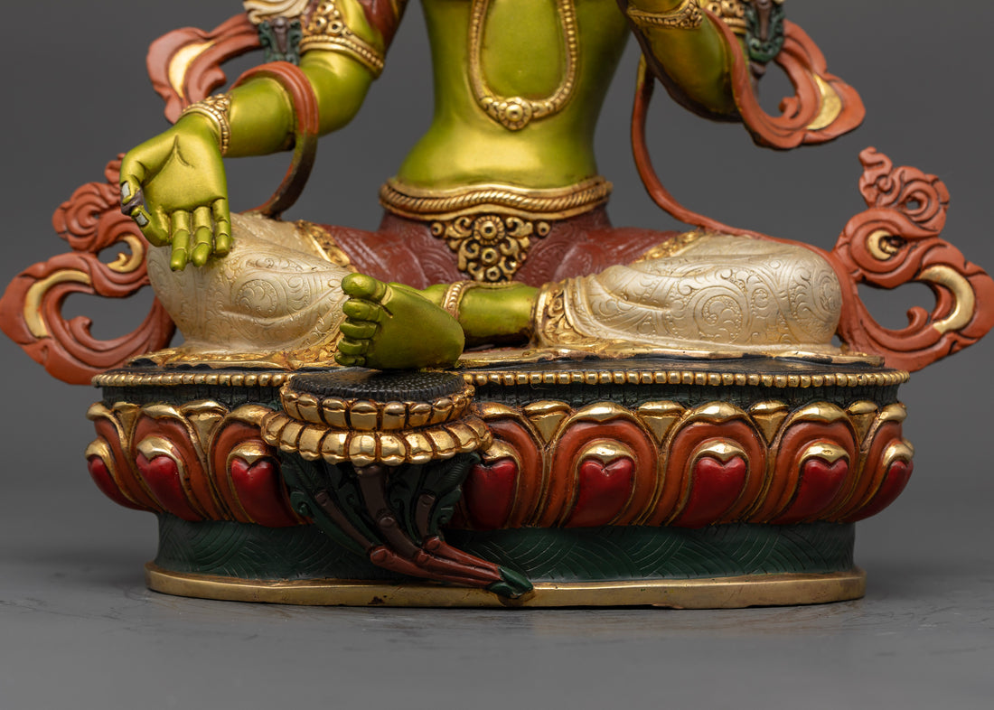 Elegant 13.5 Inch Green Tara Statue for Serenity