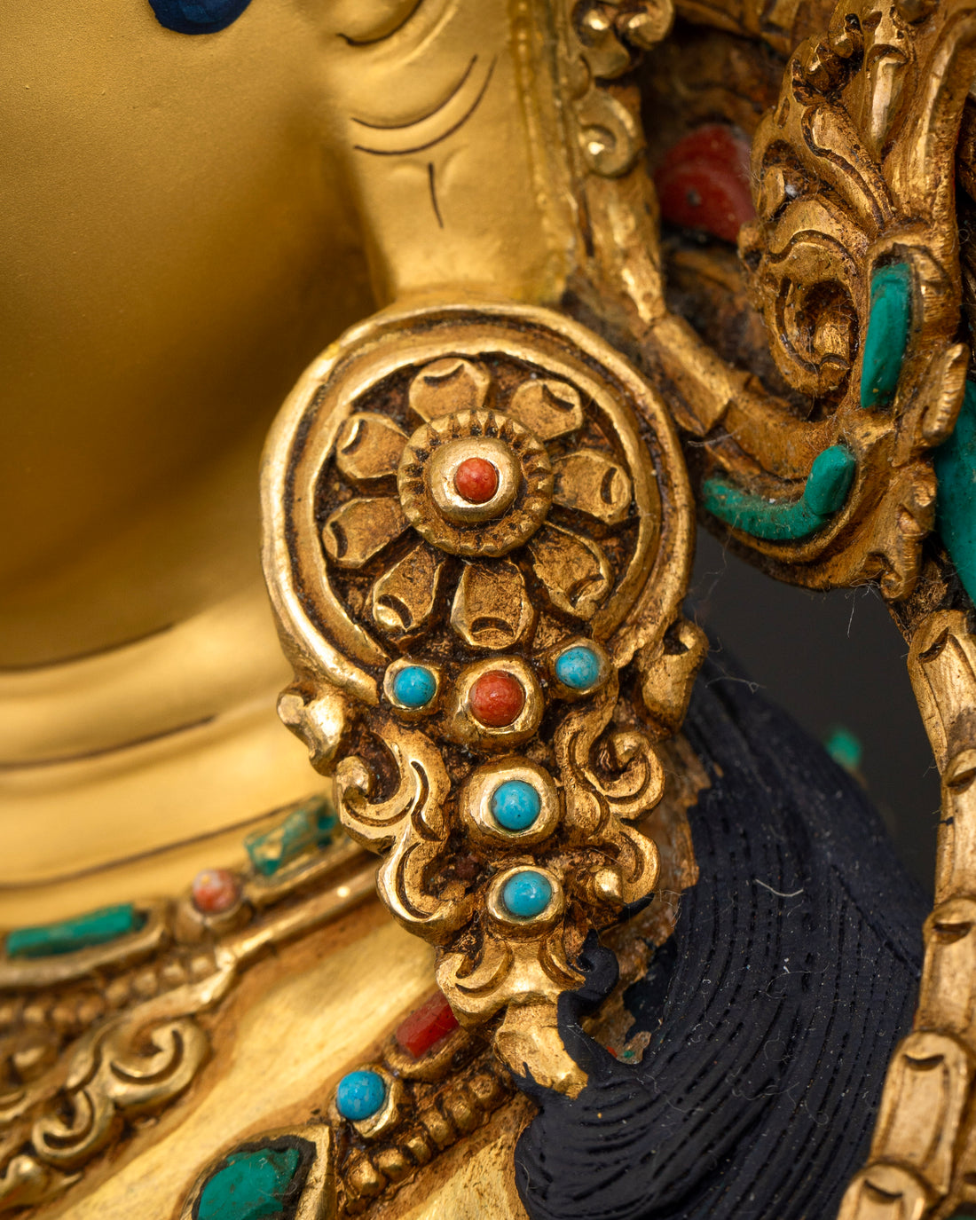 Compassionate Goddess Green Tara Statue in Gold Glided