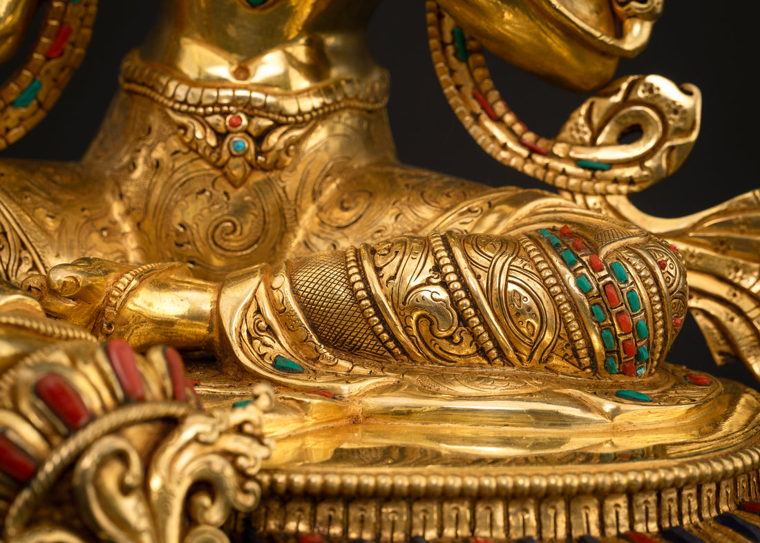 Compassionate Goddess Green Tara Statue in Gold Glided