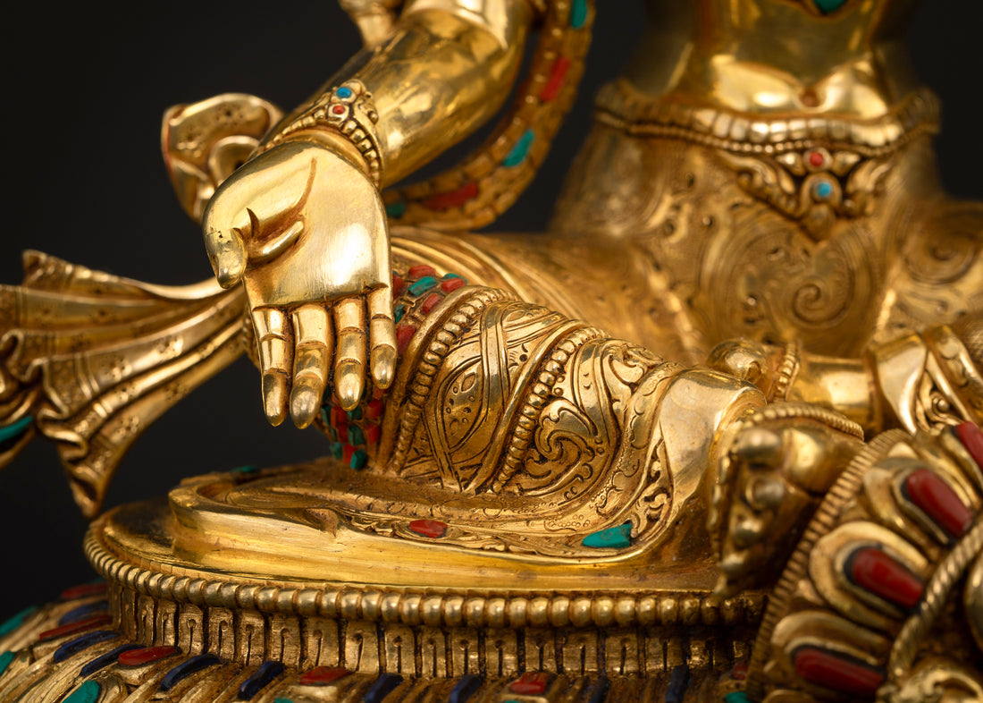 Compassionate Goddess Green Tara Statue in Gold Glided