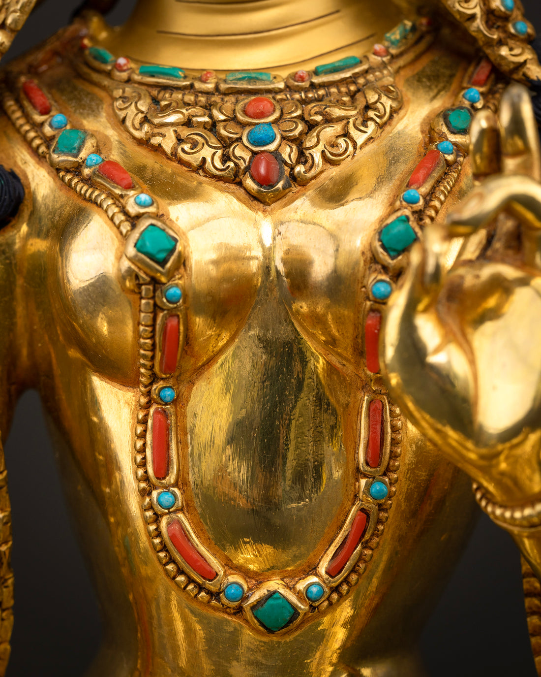 Compassionate Goddess Green Tara Statue in Gold Glided