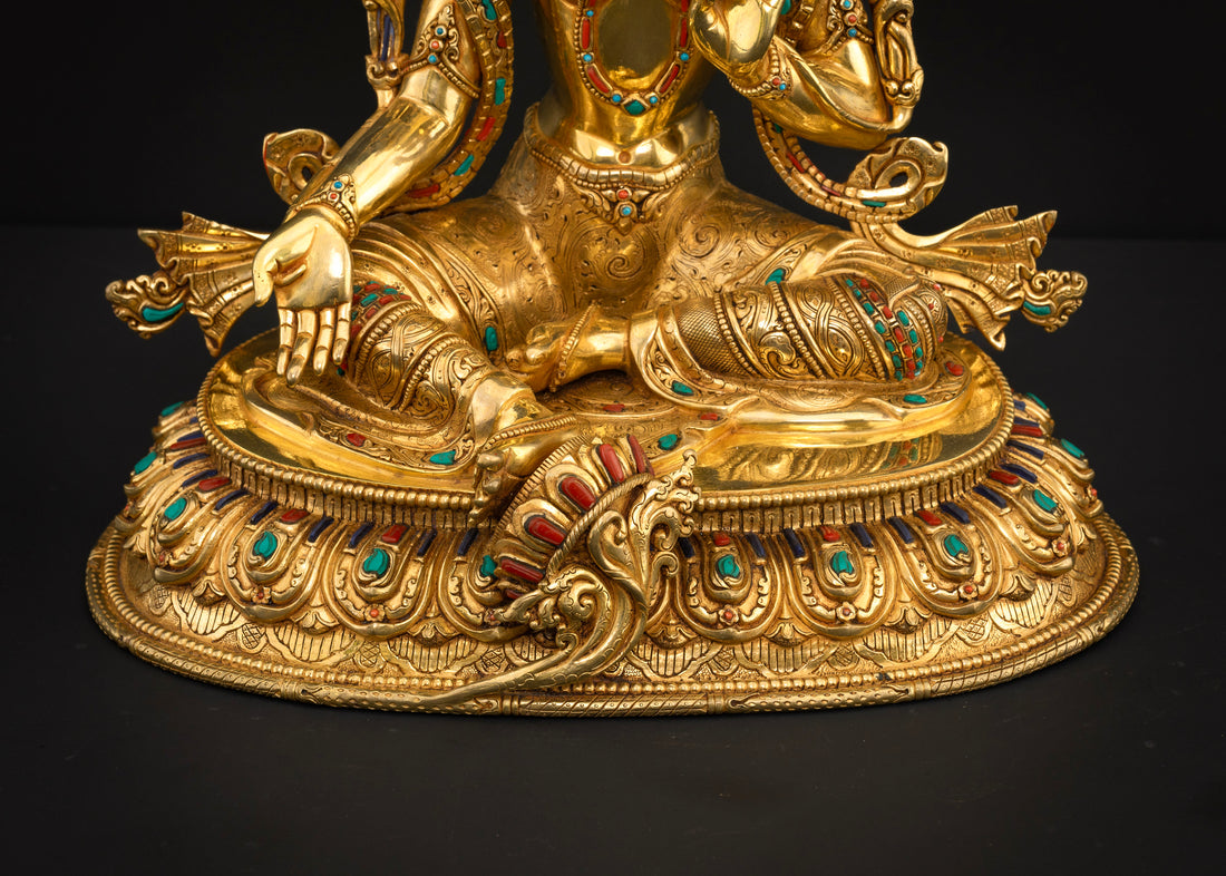 Compassionate Goddess Green Tara Statue in Gold Glided