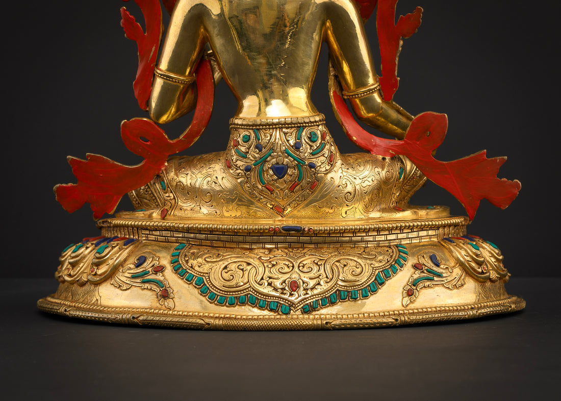 Compassionate Goddess Green Tara Statue in Gold Glided