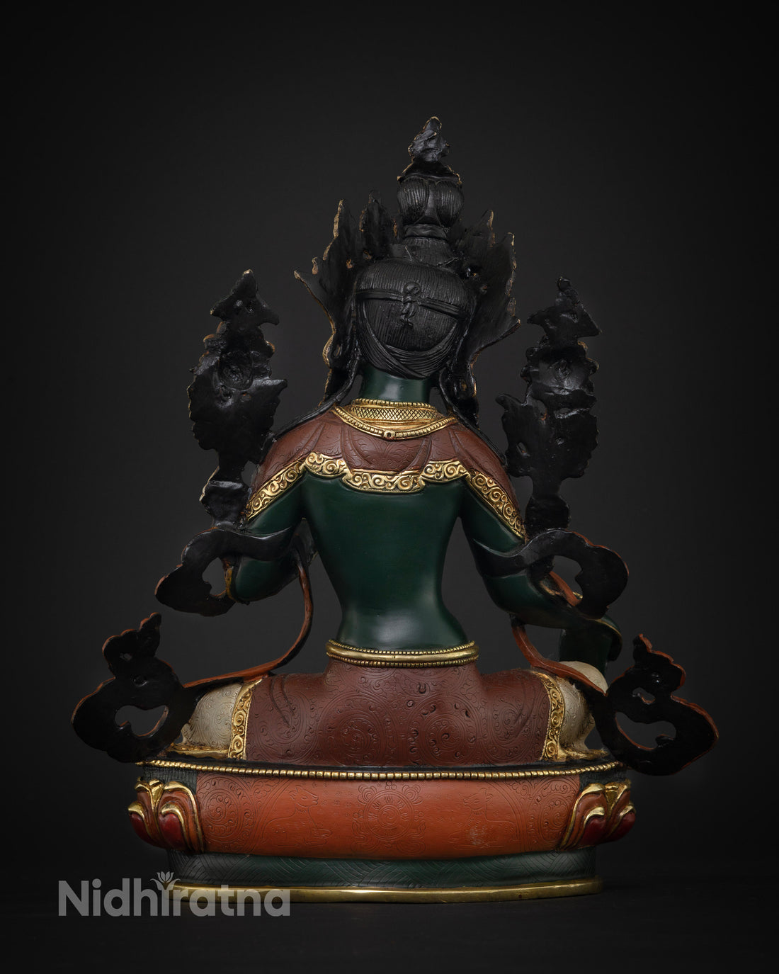 Artfully Designed Green Tara Statue in Dark Green Hue