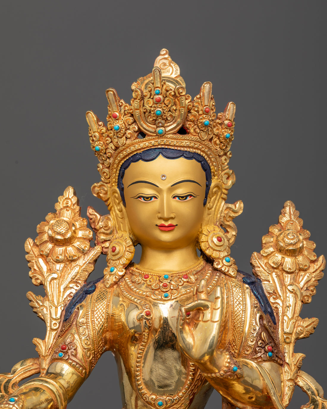 Half Oxidized and Half Gold Dolma (Green Tara) Statue