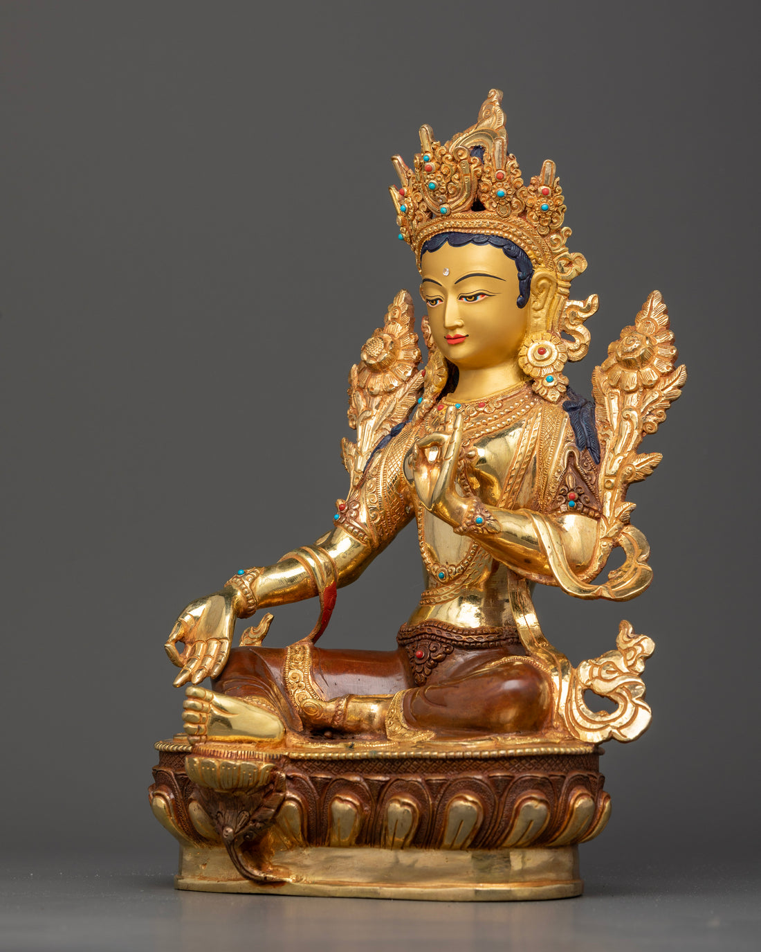 Half Oxidized and Half Gold Dolma (Green Tara) Statue