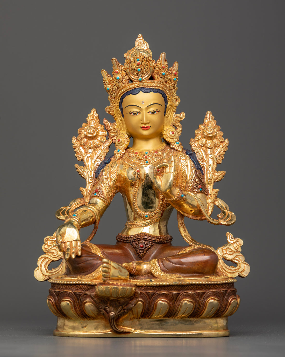 Half Oxidized and Half Gold Dolma (Green Tara) Statue