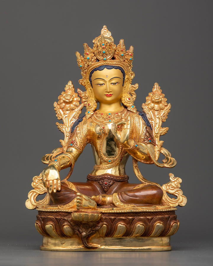 Half Oxidized and Half Gold Dolma (Green Tara) Statue