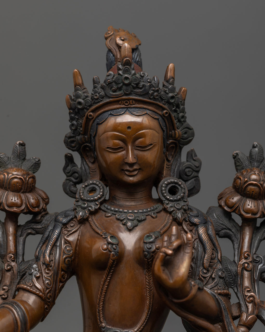 Tibetan Mother Dolma Statue in Oxidized Copper