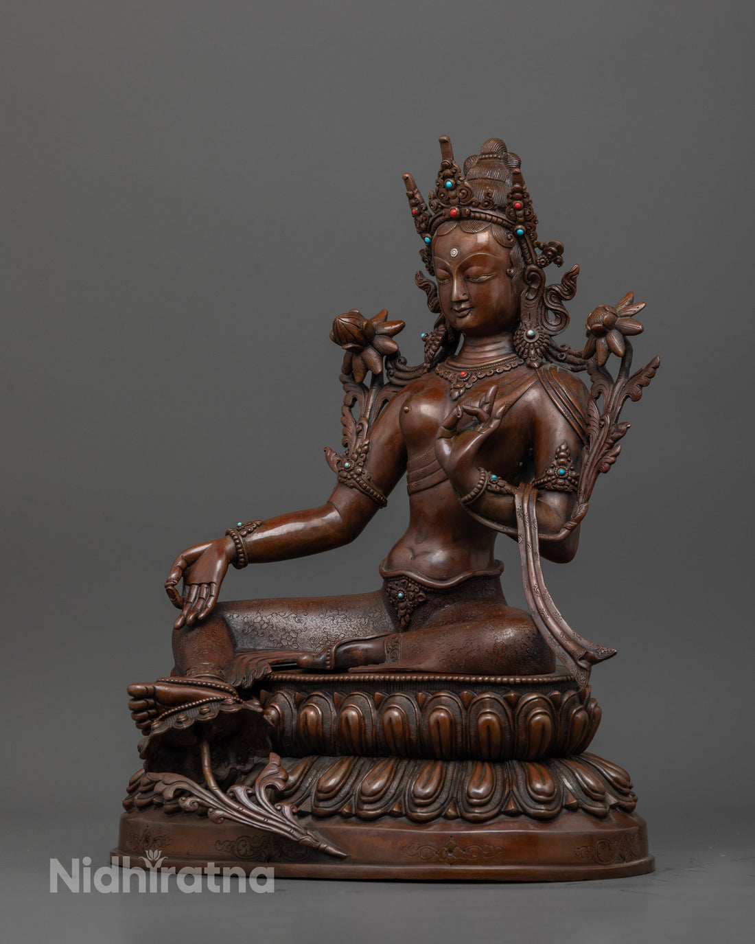 Sacred Mother Green Tara Statue in Meditative Pose