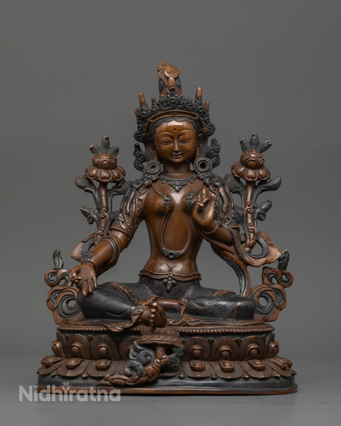 Tibetan Mother Dolma Statue in Oxidized Copper