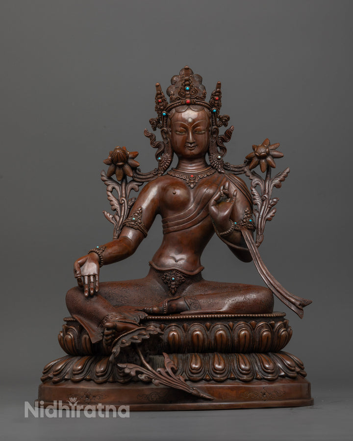 Sacred Mother Green Tara Statue in Meditative Pose