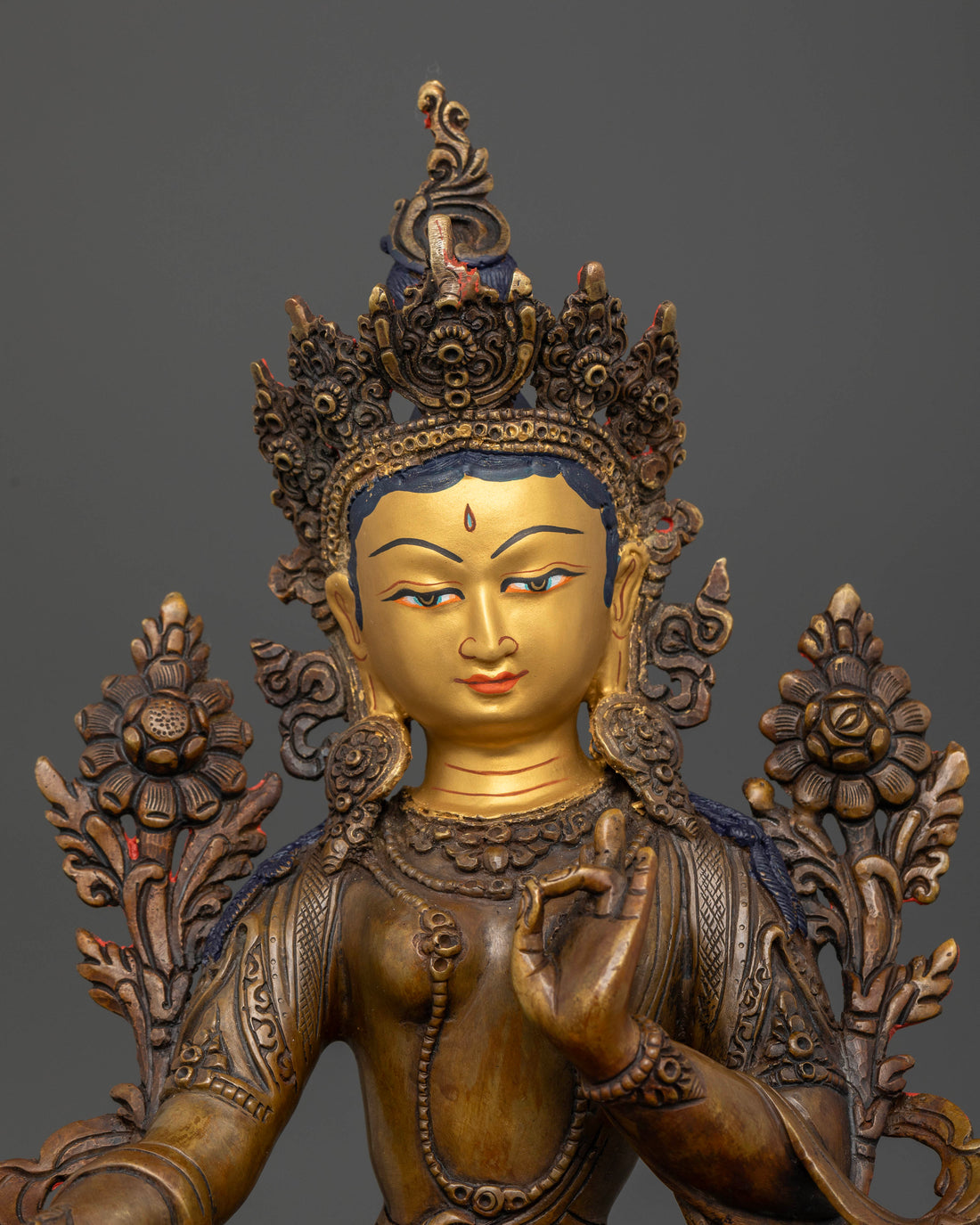 Artistic 12.8 Inch Oxidized Green Tara Statue