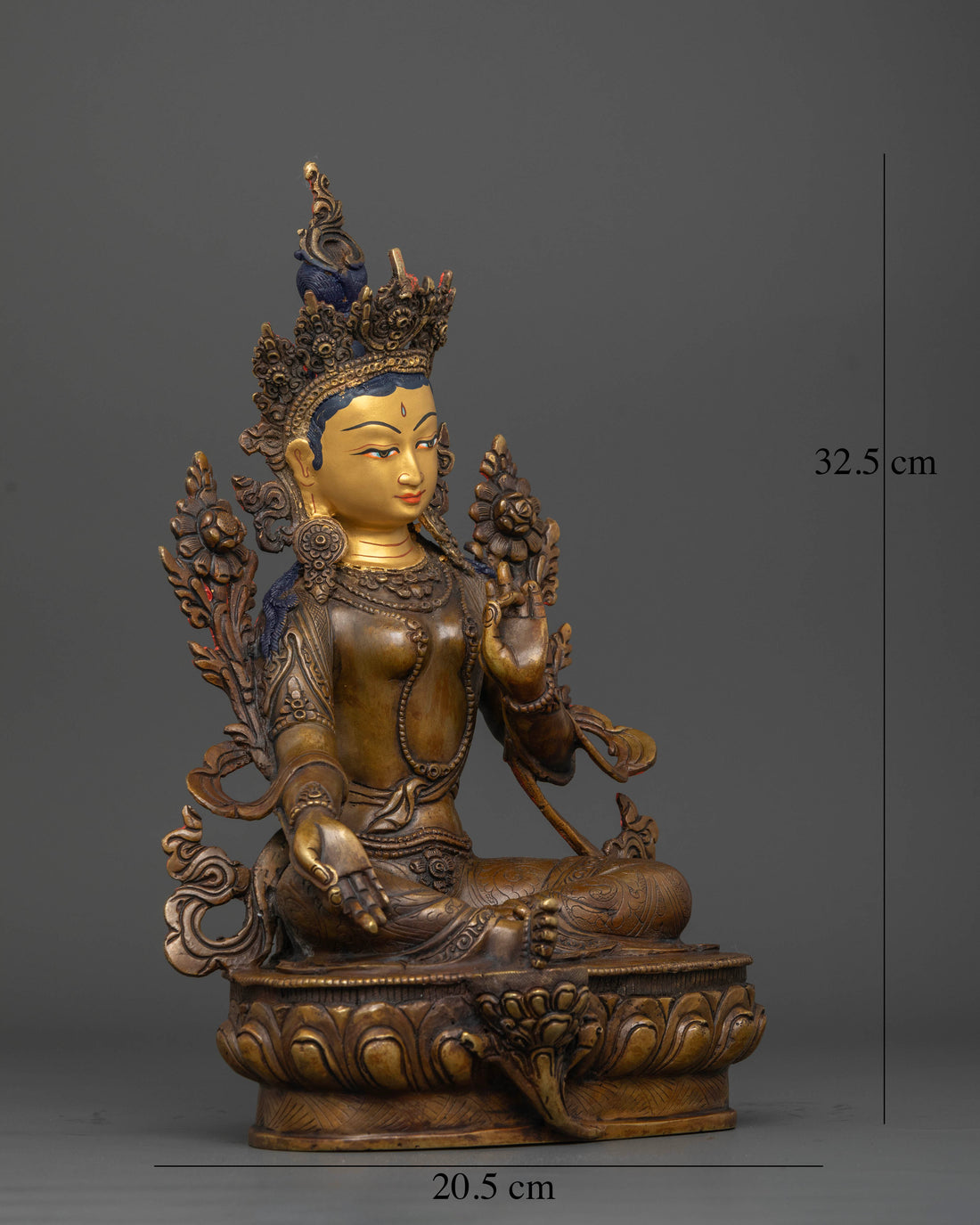 Artistic 12.8 Inch Oxidized Green Tara Statue