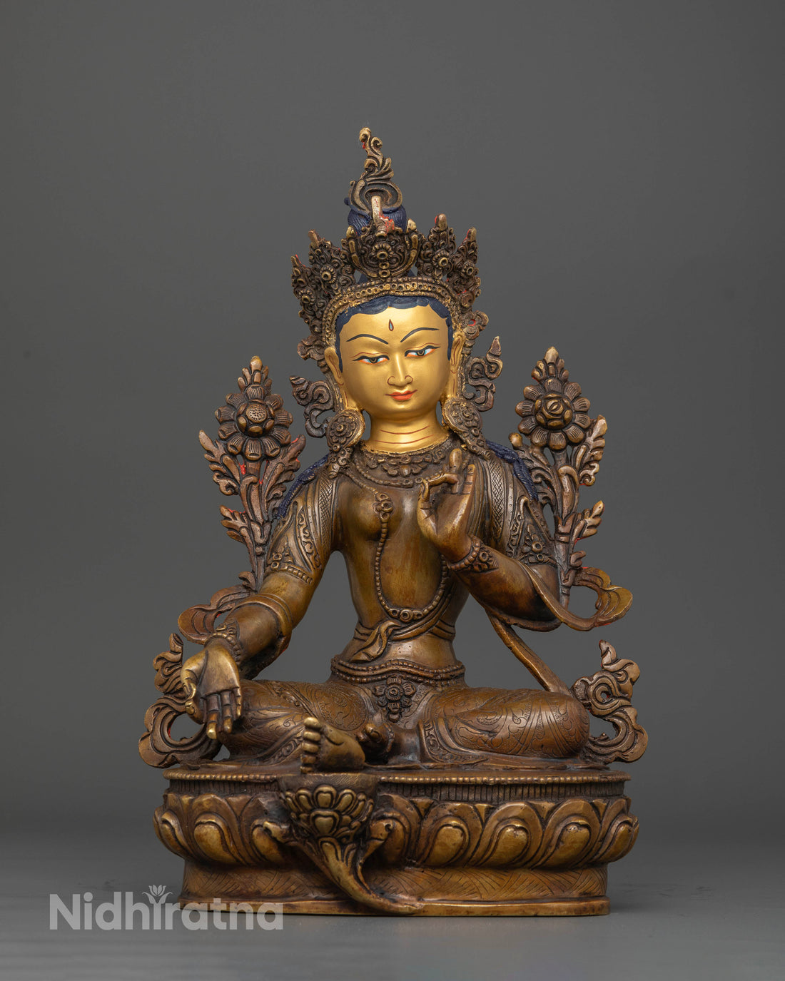 Artistic 12.8 Inch Oxidized Green Tara Statue