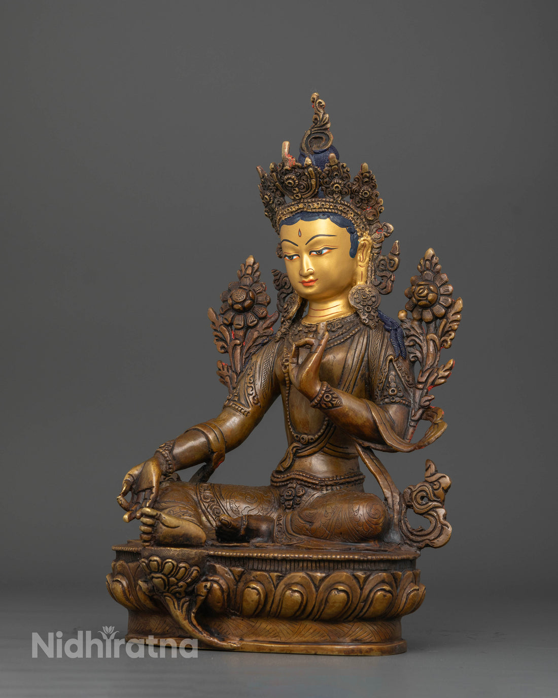 Artistic 12.8 Inch Oxidized Green Tara Statue