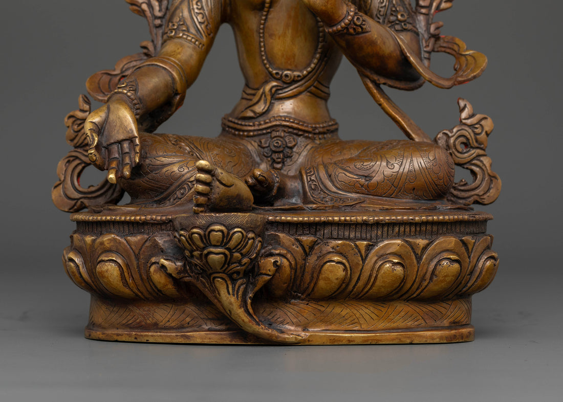 Artistic 12.8 Inch Oxidized Green Tara Statue