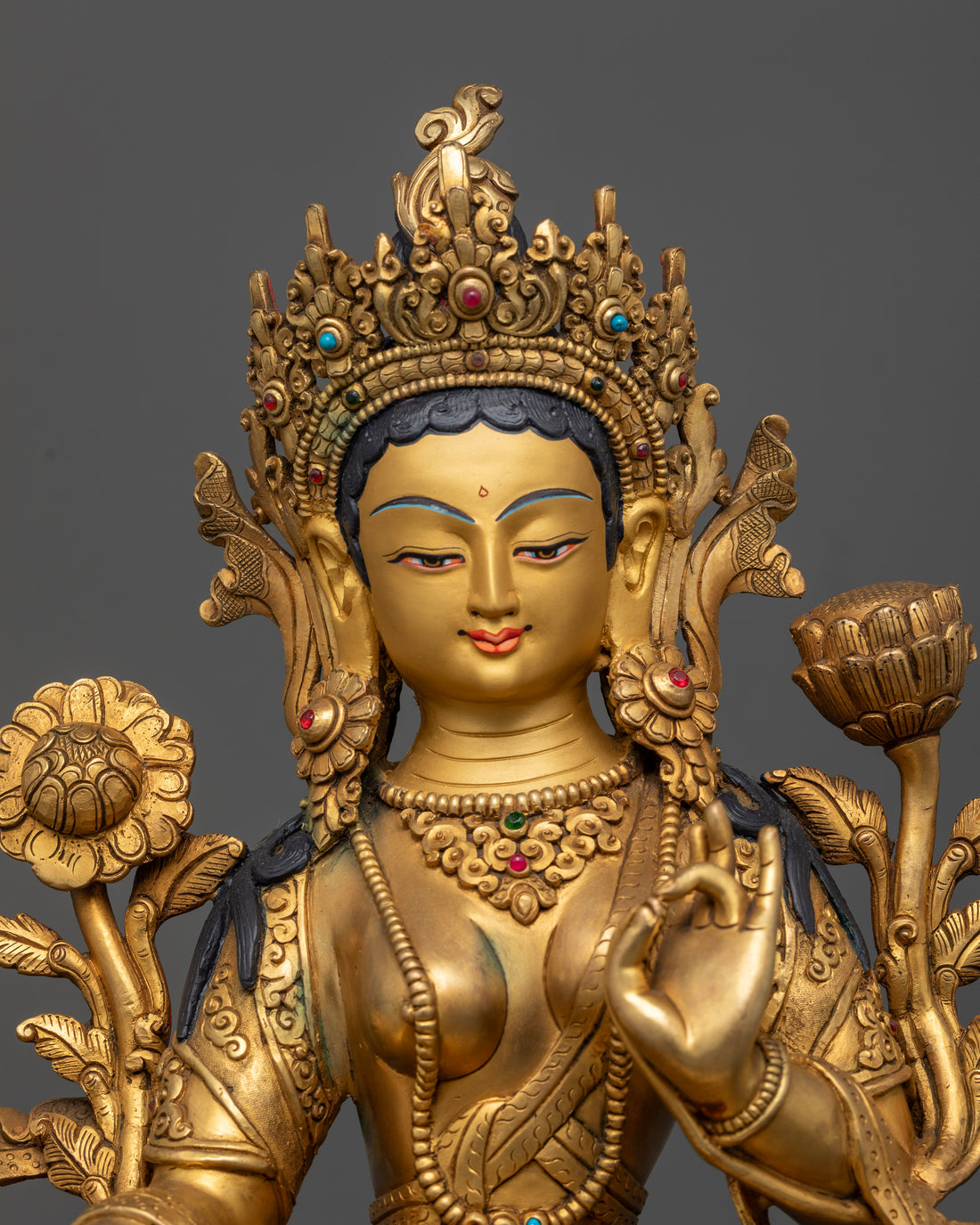 13.5 Inch Matte Mother Green Tara Sculpture