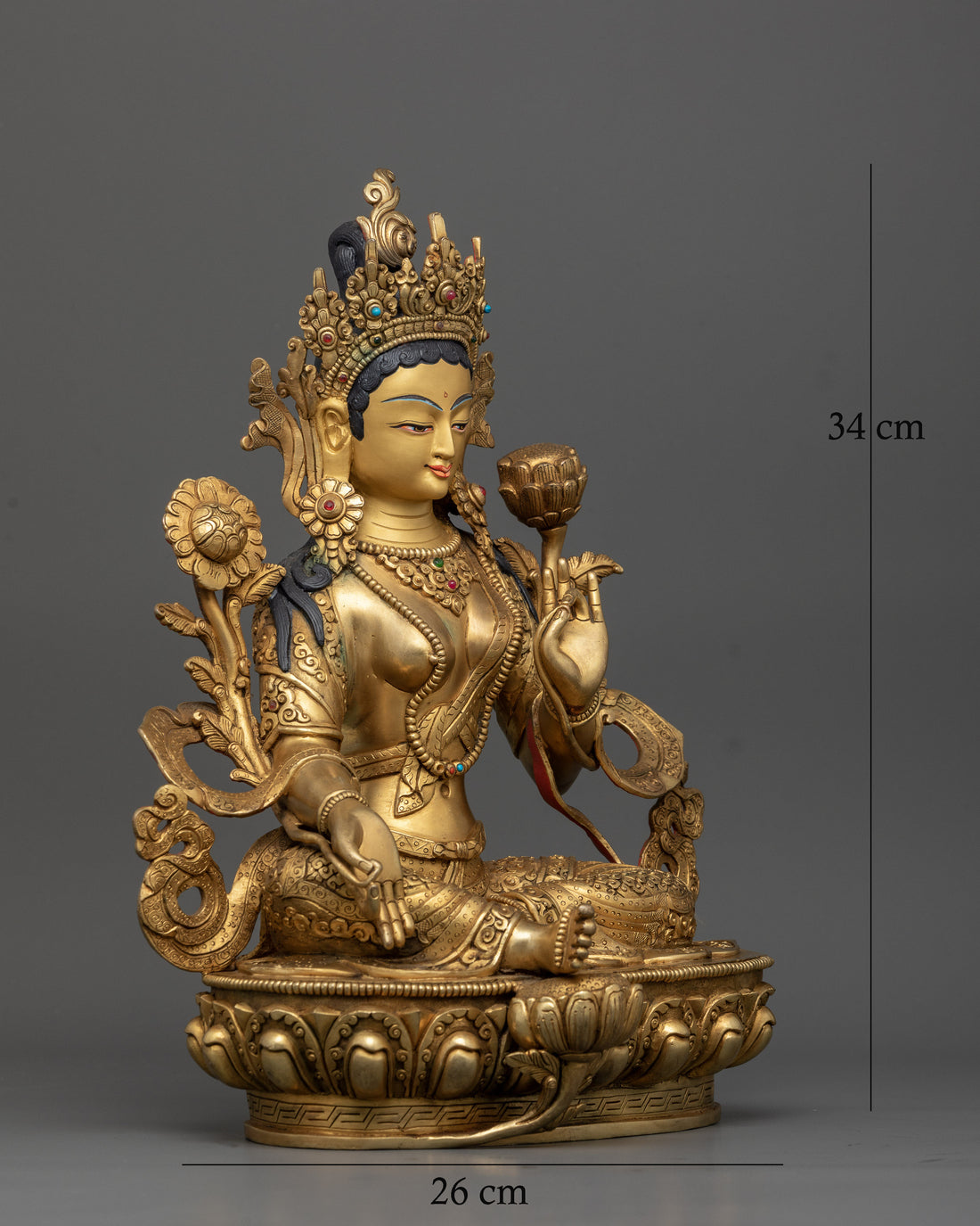 13.5 Inch Matte Mother Green Tara Sculpture