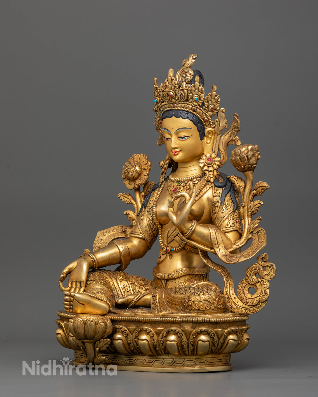 13.5 Inch Matte Mother Green Tara Sculpture