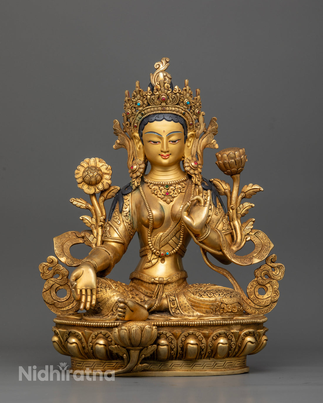 13.5 Inch Matte Mother Green Tara Sculpture