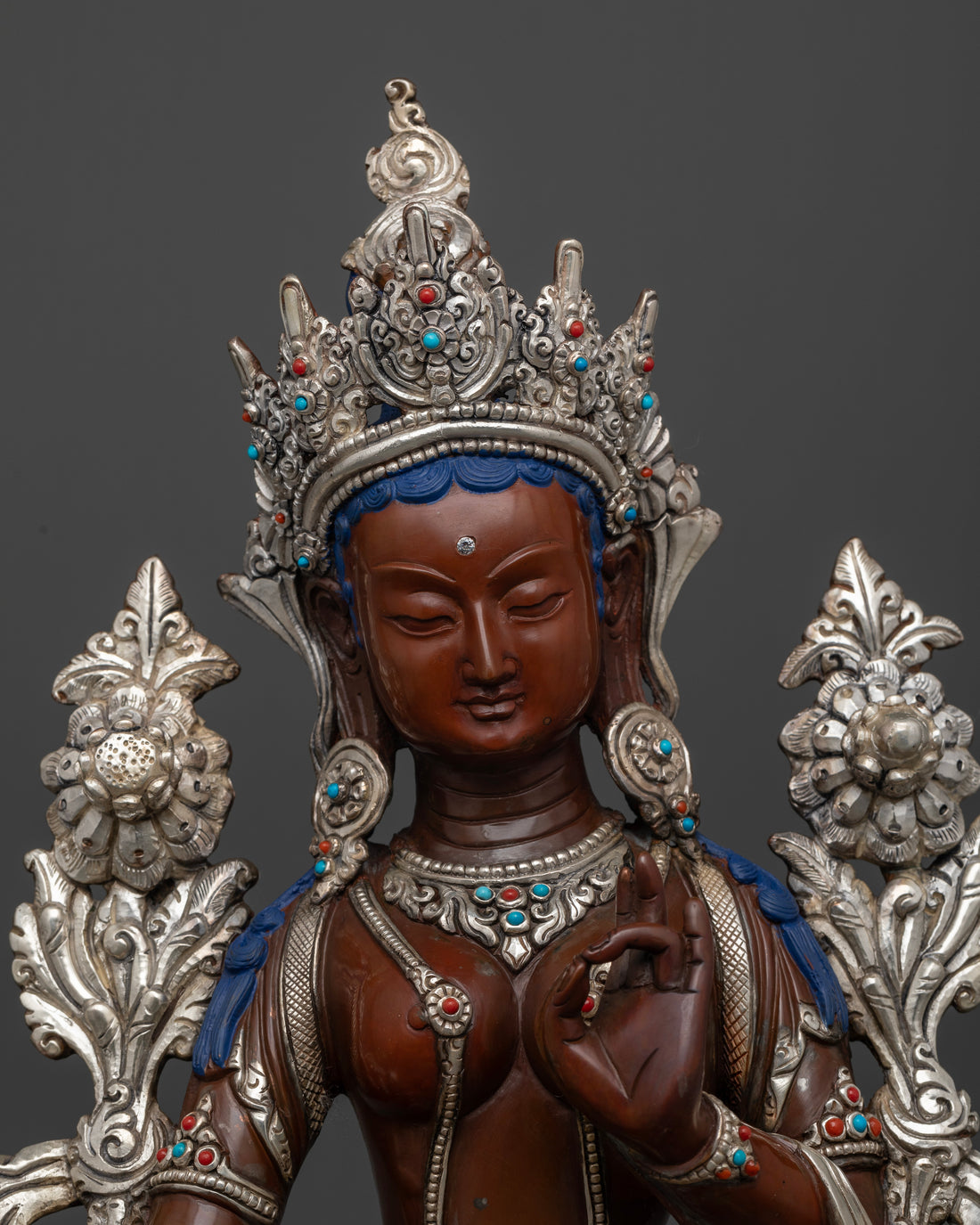 Green Tara in Silver and Oxidized Fusion