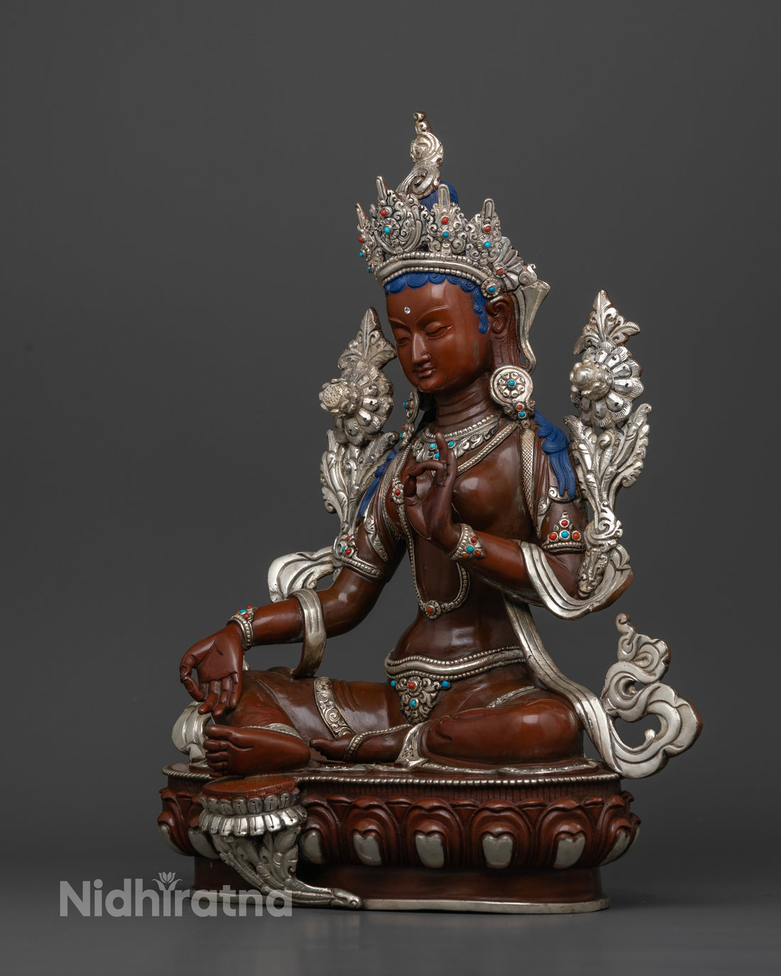 Green Tara in Silver and Oxidized Fusion