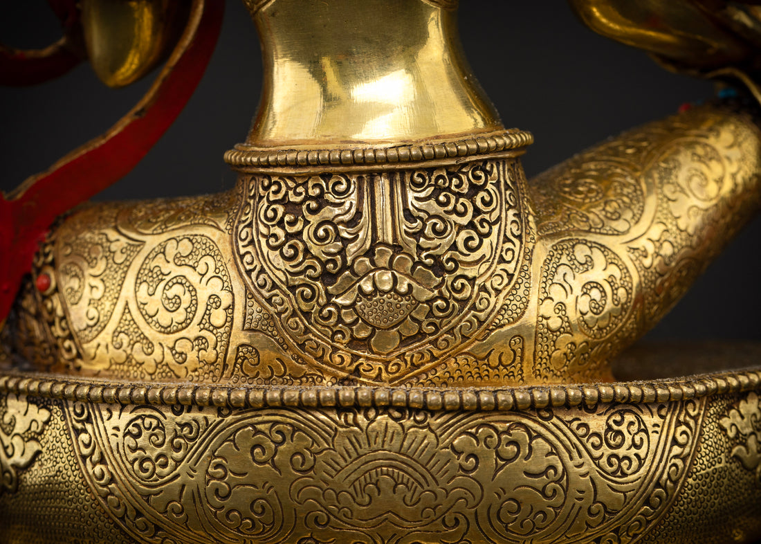 Golden Tara: Hand-Carved Masterpiece Adorned with Celestial Jewels