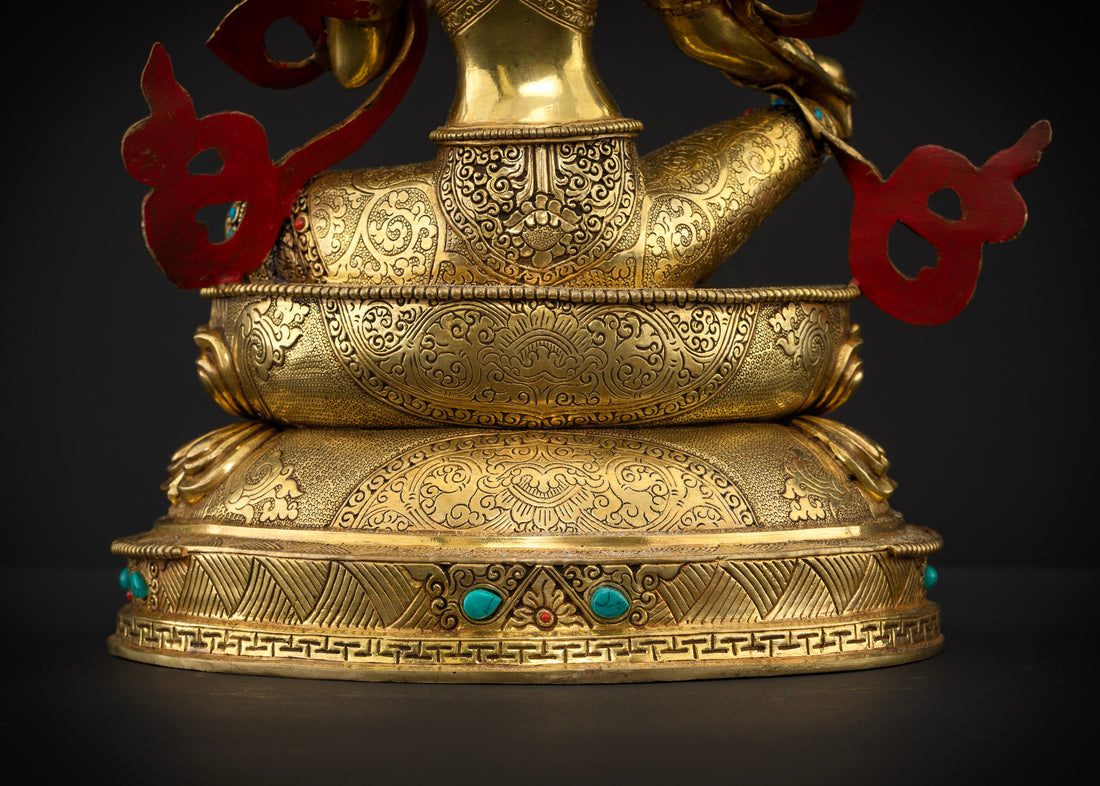 Golden Tara: Hand-Carved Masterpiece Adorned with Celestial Jewels