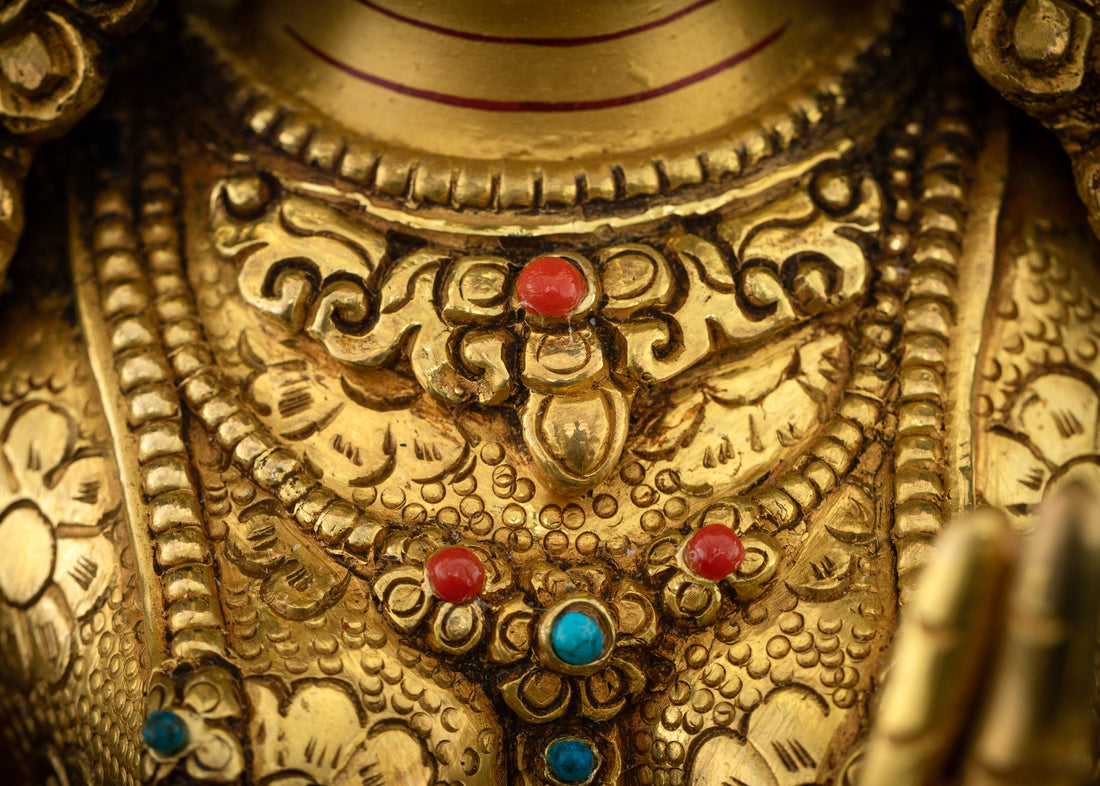 Golden Tara: Hand-Carved Masterpiece Adorned with Celestial Jewels