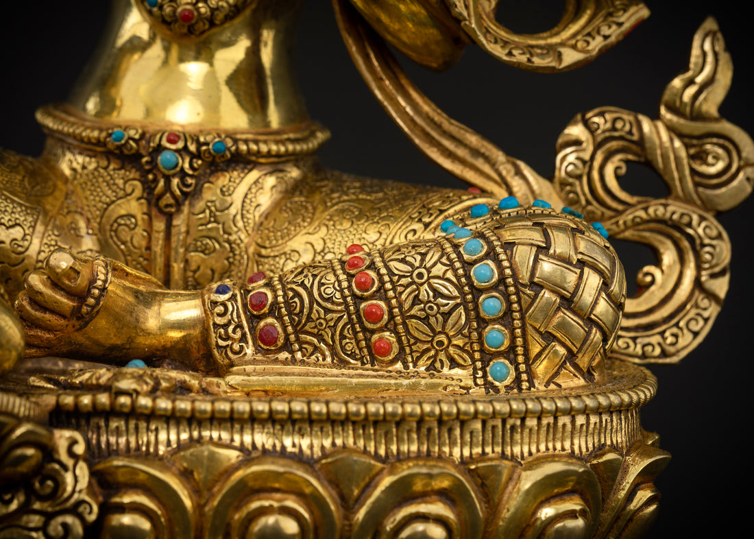 Golden Tara: Hand-Carved Masterpiece Adorned with Celestial Jewels