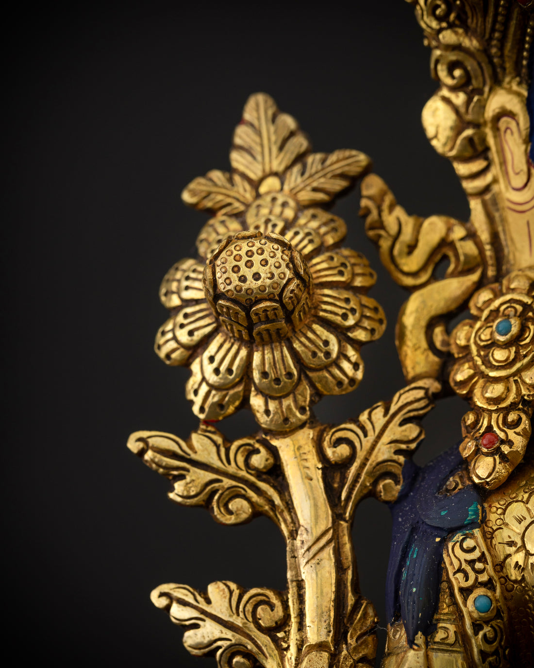 Golden Tara: Hand-Carved Masterpiece Adorned with Celestial Jewels