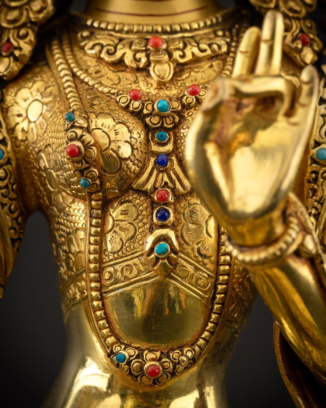 Golden Tara: Hand-Carved Masterpiece Adorned with Celestial Jewels