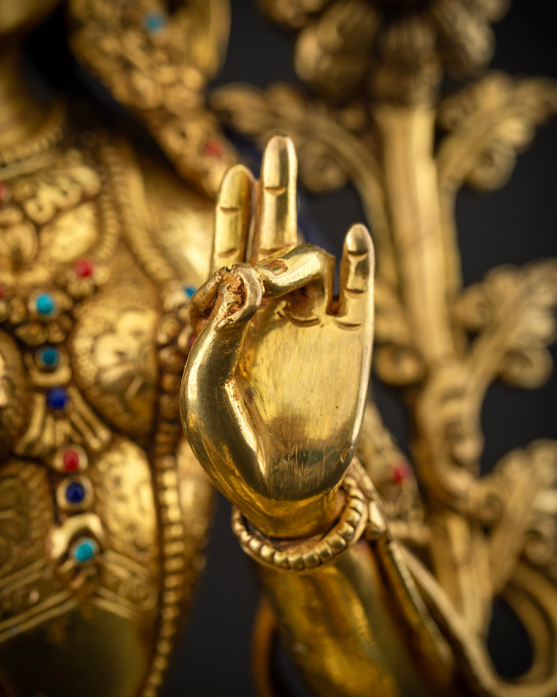 Golden Tara: Hand-Carved Masterpiece Adorned with Celestial Jewels