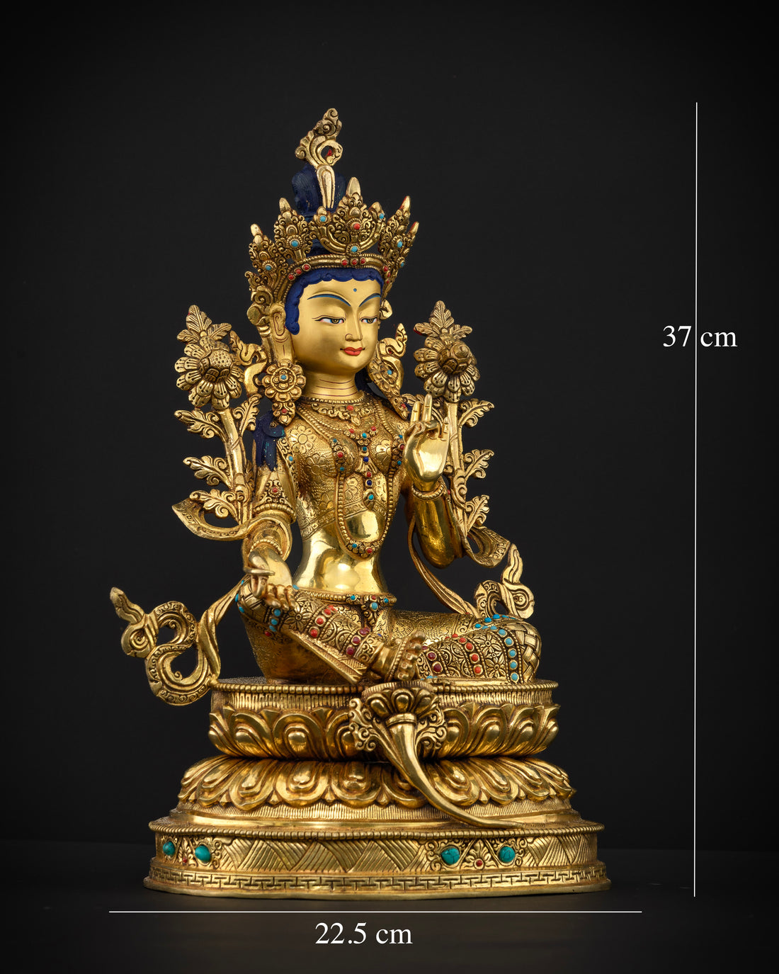 Golden Tara: Hand-Carved Masterpiece Adorned with Celestial Jewels