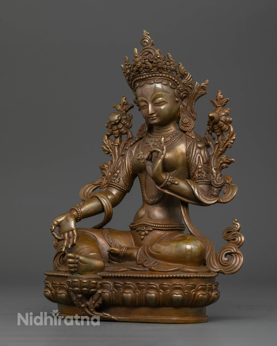 9.6 Inch Oxidized Green Tara: Goddess of Protection