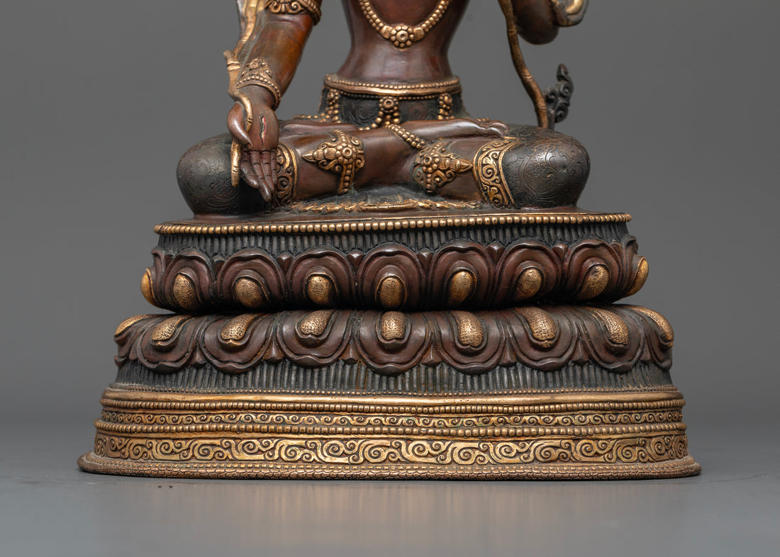 Oxidized White Tara Statue in Majestic Pose on Double Lotus