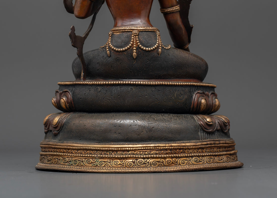 Oxidized White Tara Statue in Majestic Pose on Double Lotus