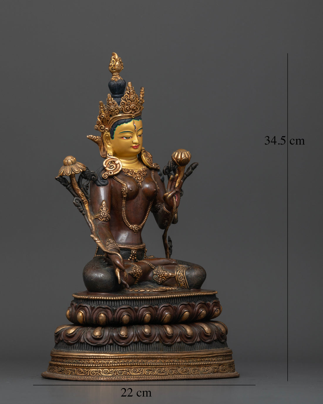 Oxidized White Tara Statue in Majestic Pose on Double Lotus