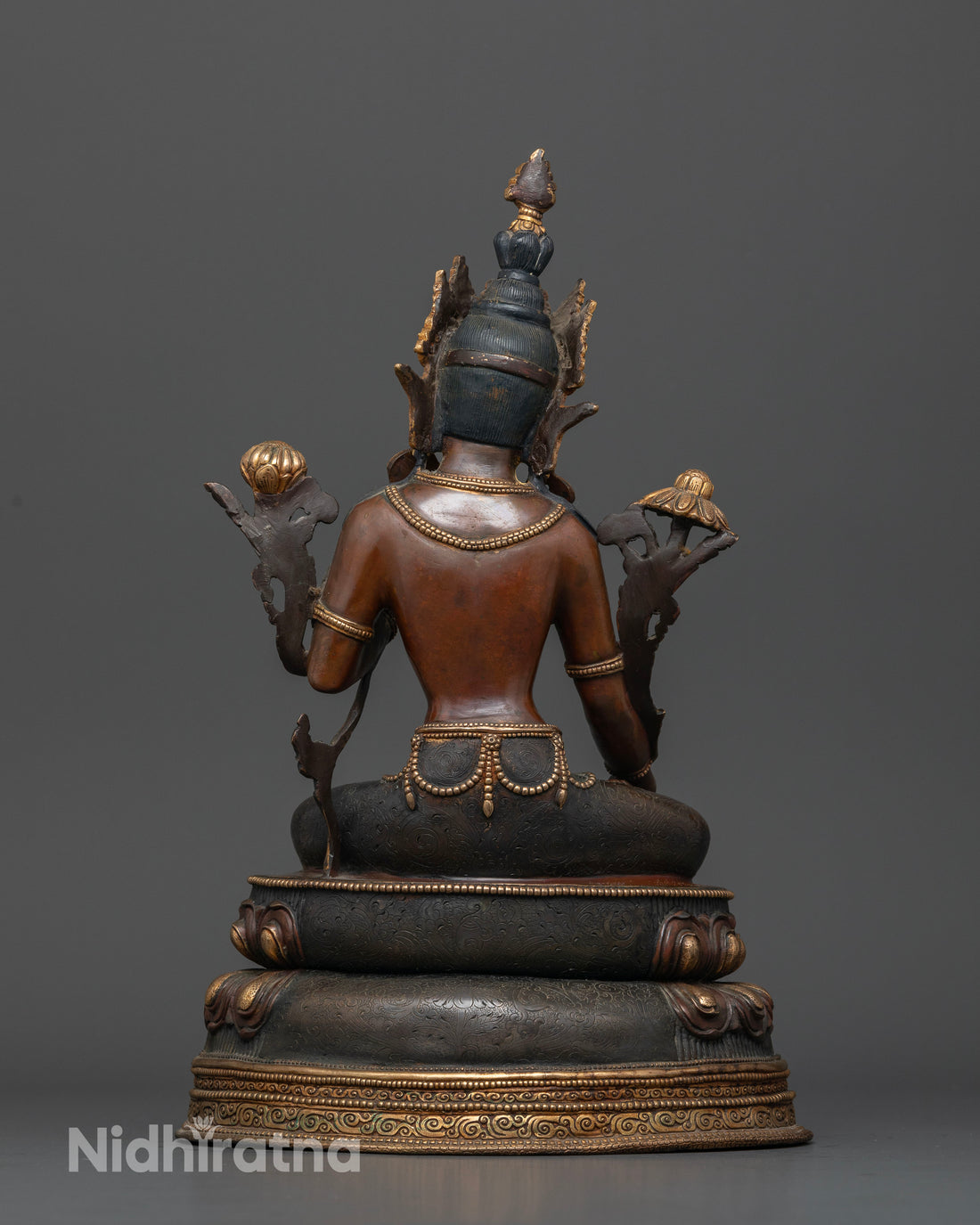 Oxidized White Tara Statue in Majestic Pose on Double Lotus