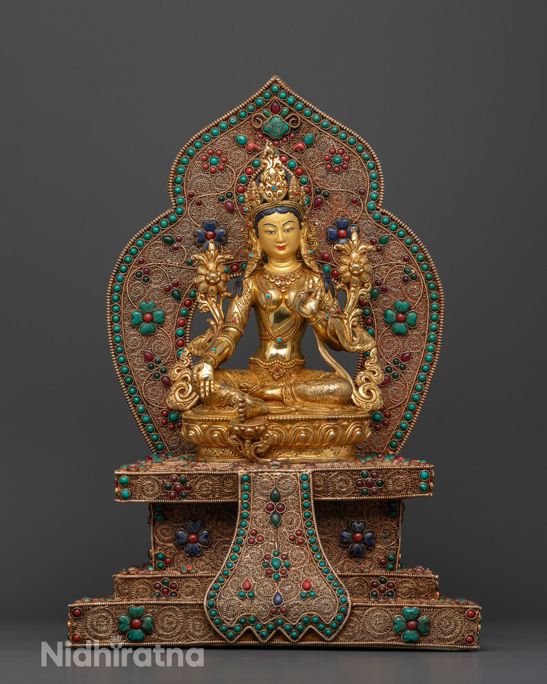 Throne-Seated Green Tara: A Sacred Representation Grace