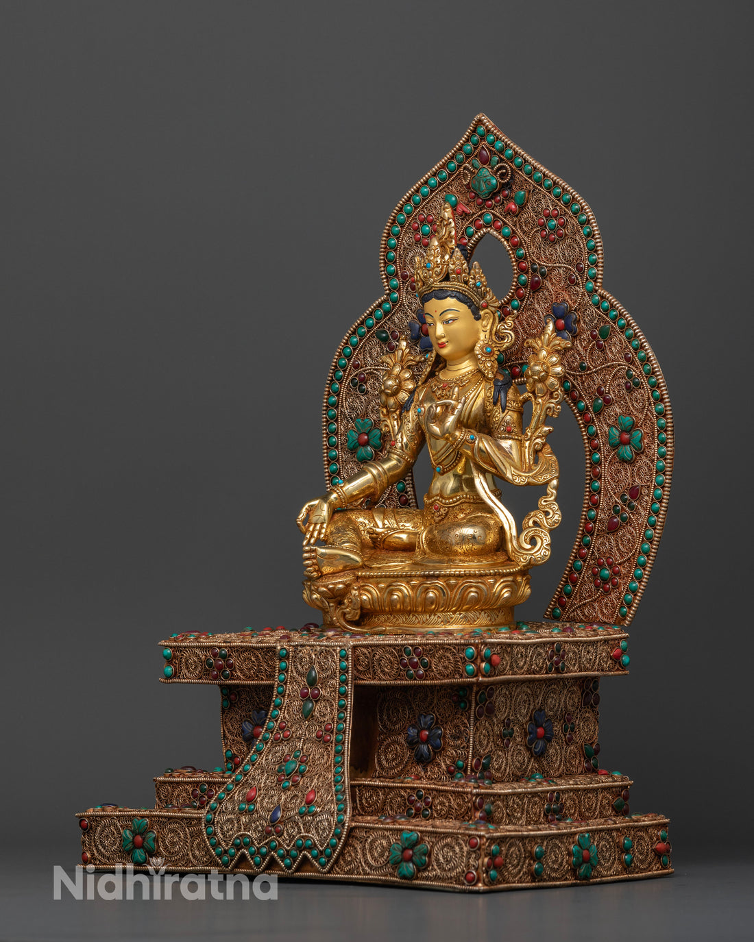 Throne-Seated Green Tara: A Sacred Representation Grace