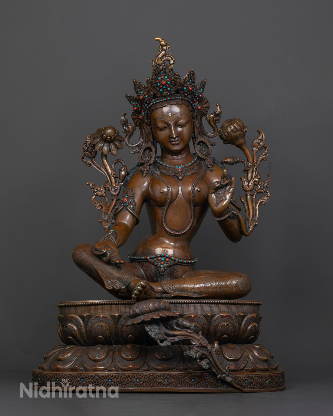 25.6 Inch Big Oxidized Green Tara Statue