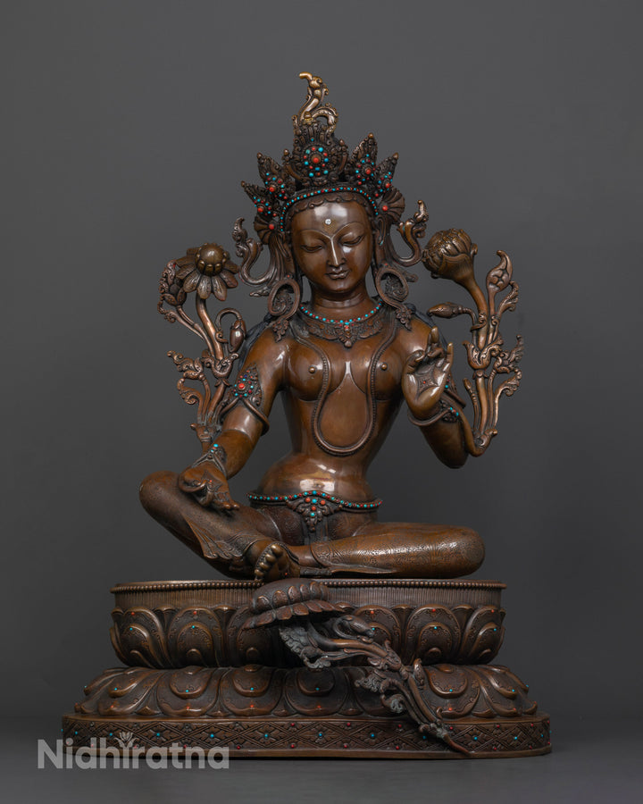 25.6 Inch Big Oxidized Green Tara Statue