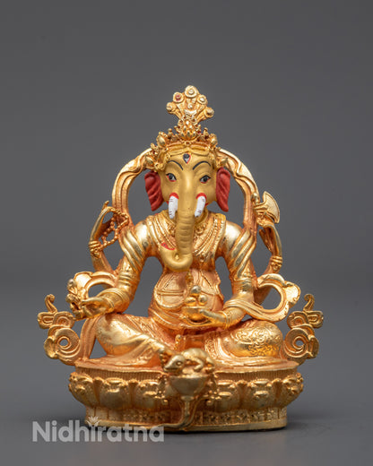 24k Gold-Plated Copper Ganesh Sculpture Machine-made by Nepalese Artisan