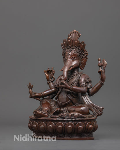 Oxidized Lord Ganesha Statue | Handcrafted Hindu Elephant God Idol