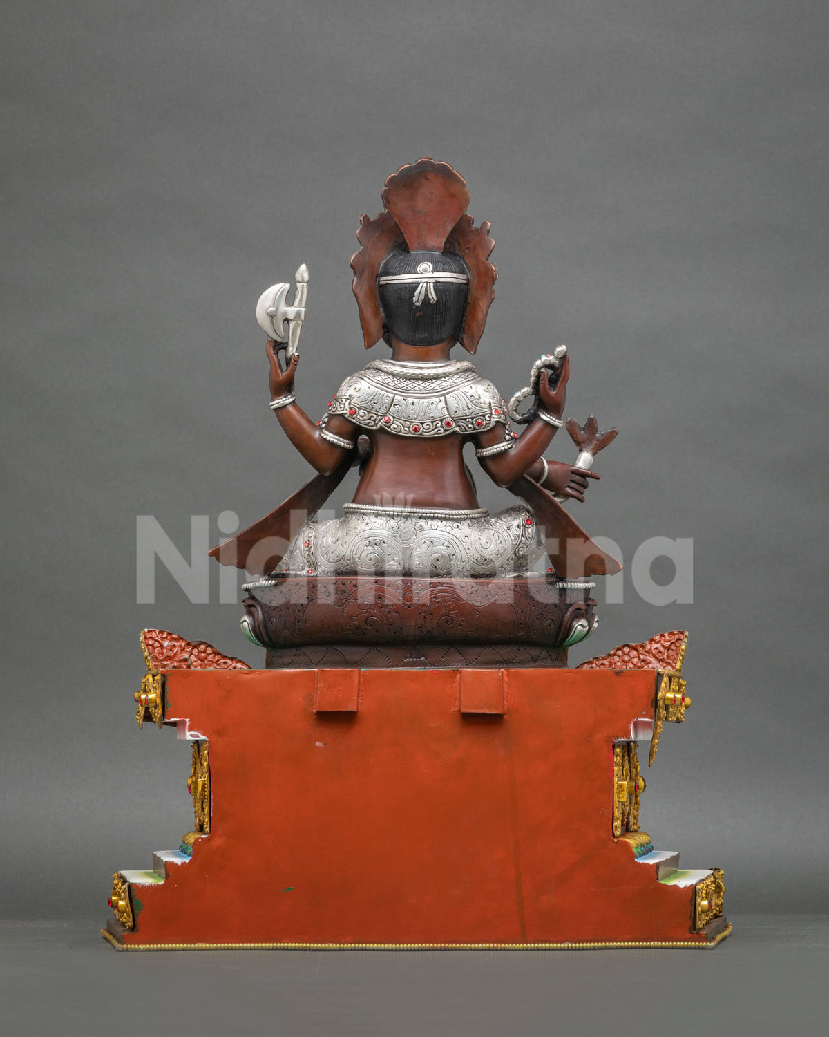 Ganesha Statue On Vibrant Throne | Oxidized Copper Sculpture from Nepal