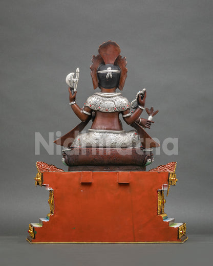 Ganesha Statue On Vibrant Throne | Oxidized Copper Sculpture from Nepal