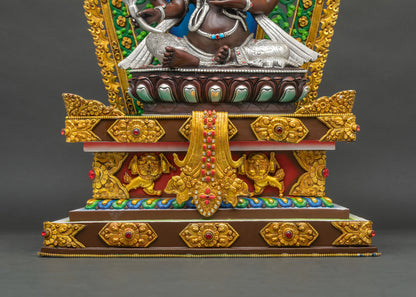 Ganesha Statue On Vibrant Throne | Oxidized Copper Sculpture from Nepal