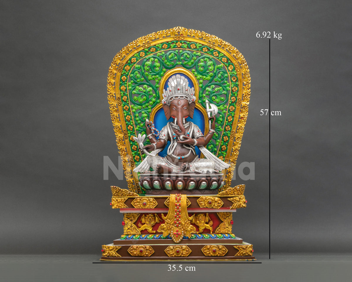 Ganesha Statue On Vibrant Throne | Oxidized Copper Sculpture from Nepal